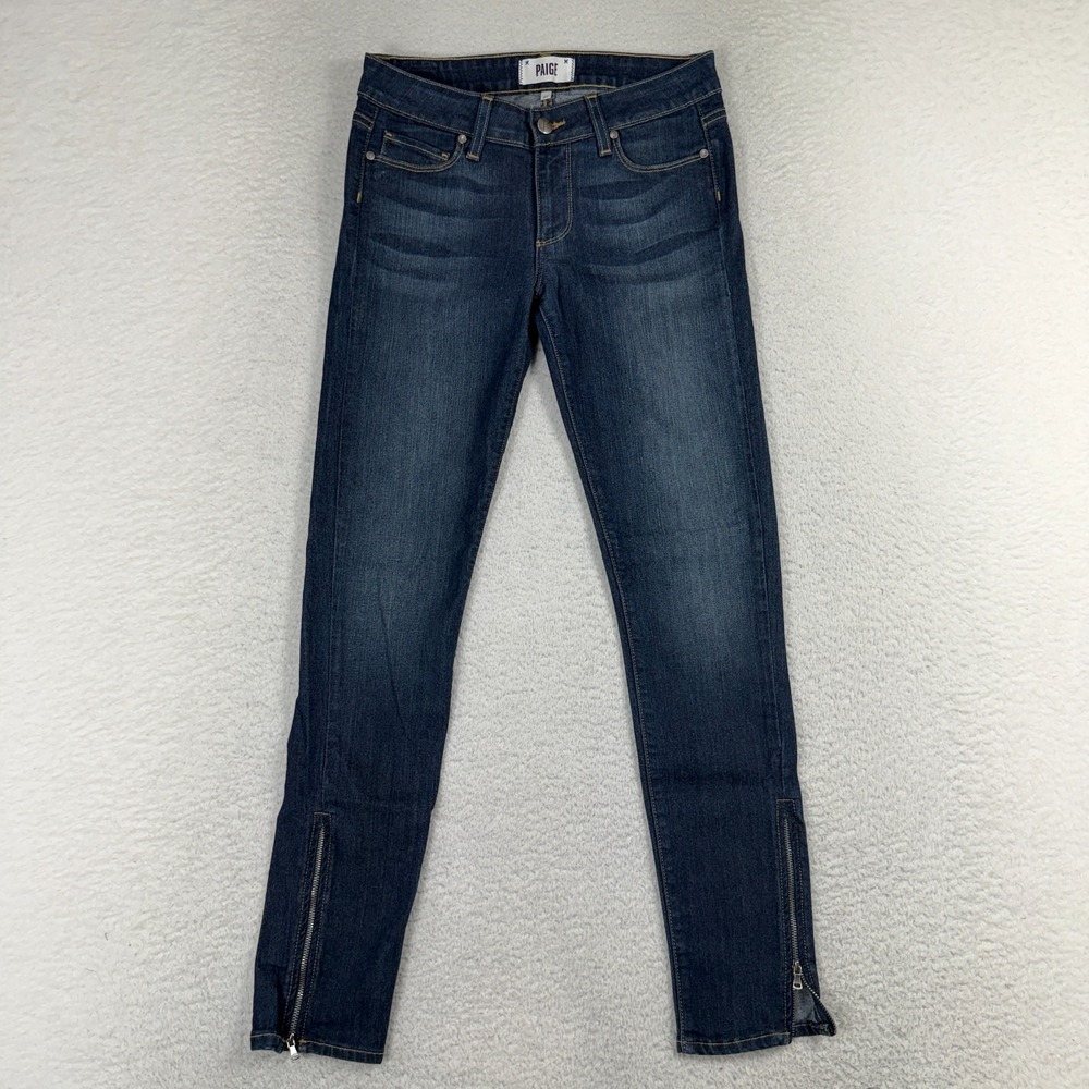 Paige Jeans Womens 27 (27.5x28) Blue Ankle Zip Mercy Dark Wash Stretch USA Made